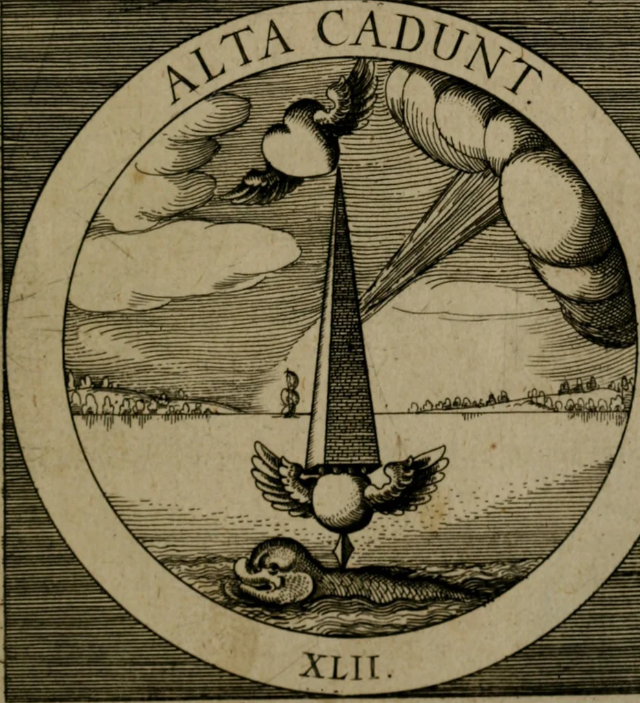 An illustration from Emblemata sacra : hoc est, decades quinque emblematum ex sacra scriptura, de dulcissimo nomine & cruce Jesu Christi, figuris aeneis incisorum ..., 1624, leaf 184