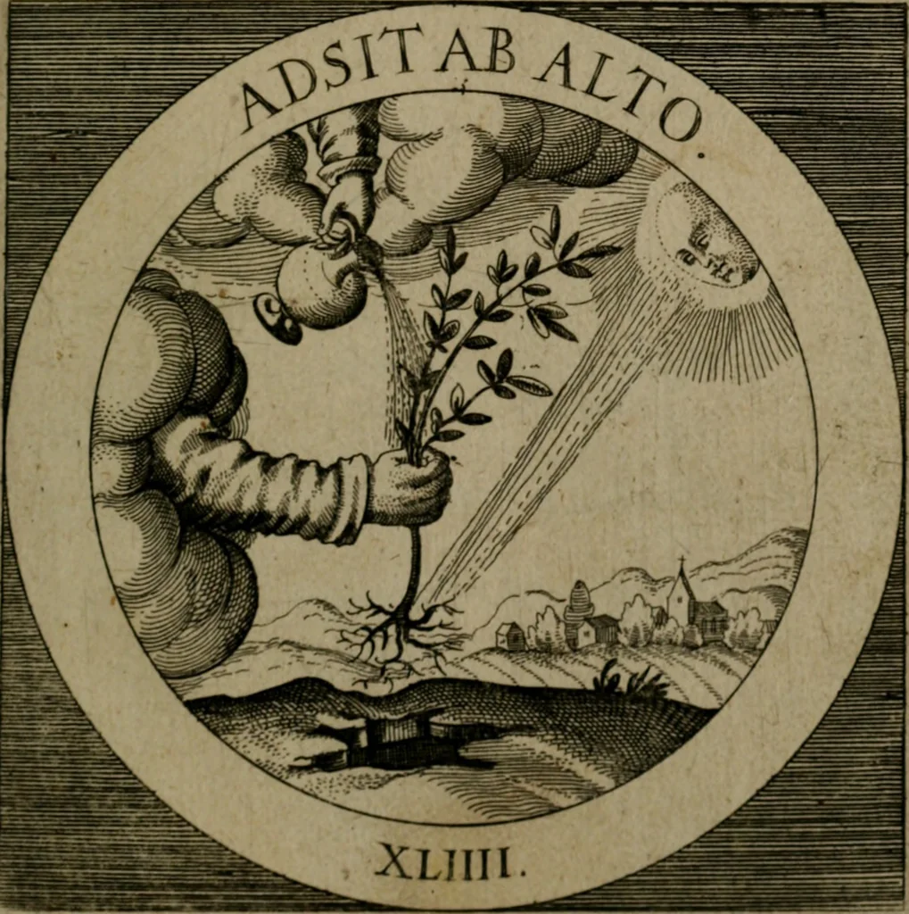 An illustration from Emblemata sacra : hoc est, decades quinque emblematum ex sacra scriptura, de dulcissimo nomine & cruce Jesu Christi, figuris aeneis incisorum ..., 1624, leaf 192