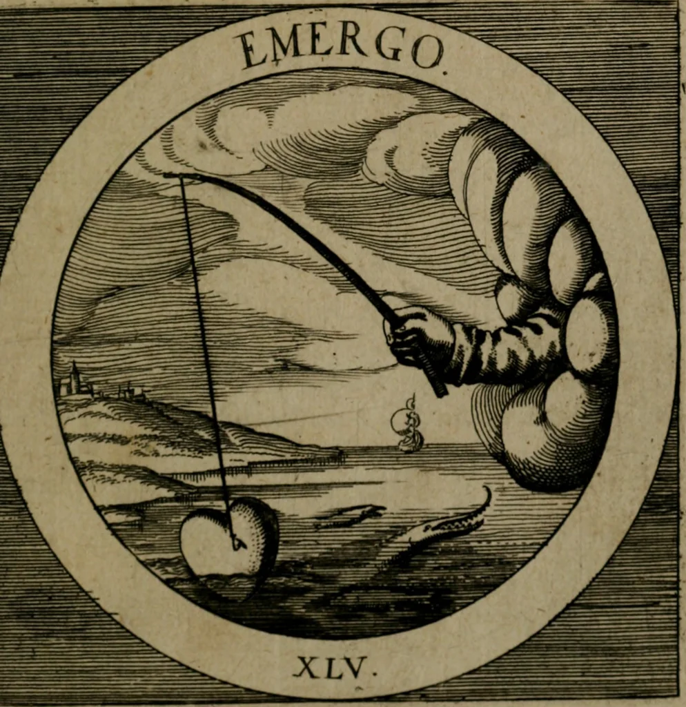 An illustration from Emblemata sacra : hoc est, decades quinque emblematum ex sacra scriptura, de dulcissimo nomine & cruce Jesu Christi, figuris aeneis incisorum ..., 1624, leaf 196