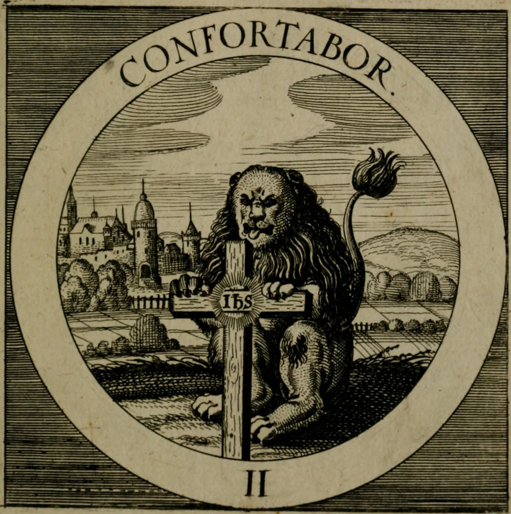 An illustration from Emblemata sacra : hoc est, decades quinque emblematum ex sacra scriptura, de dulcissimo nomine & cruce Jesu Christi, figuris aeneis incisorum ..., 1624, leaf 240