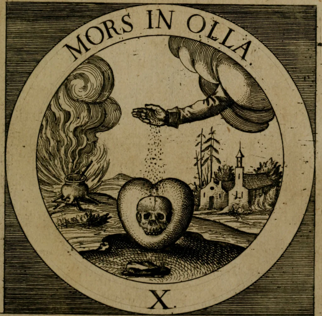 An illustration from Emblemata sacra : hoc est, decades quinque emblematum ex sacra scriptura, de dulcissimo nomine & cruce Jesu Christi, figuris aeneis incisorum ..., 1624, leaf 272