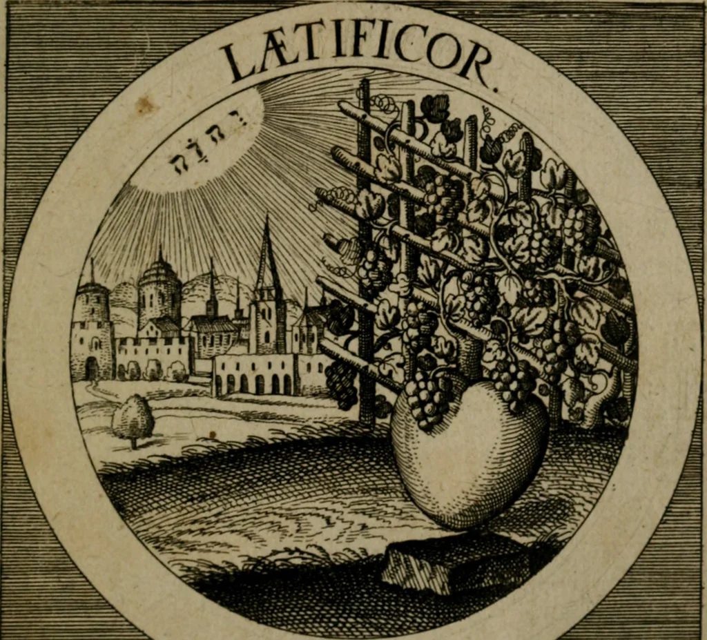 An illustration from Emblemata sacra : hoc est, decades quinque emblematum ex sacra scriptura, de dulcissimo nomine & cruce Jesu Christi, figuris aeneis incisorum ..., 1624, leaf 288