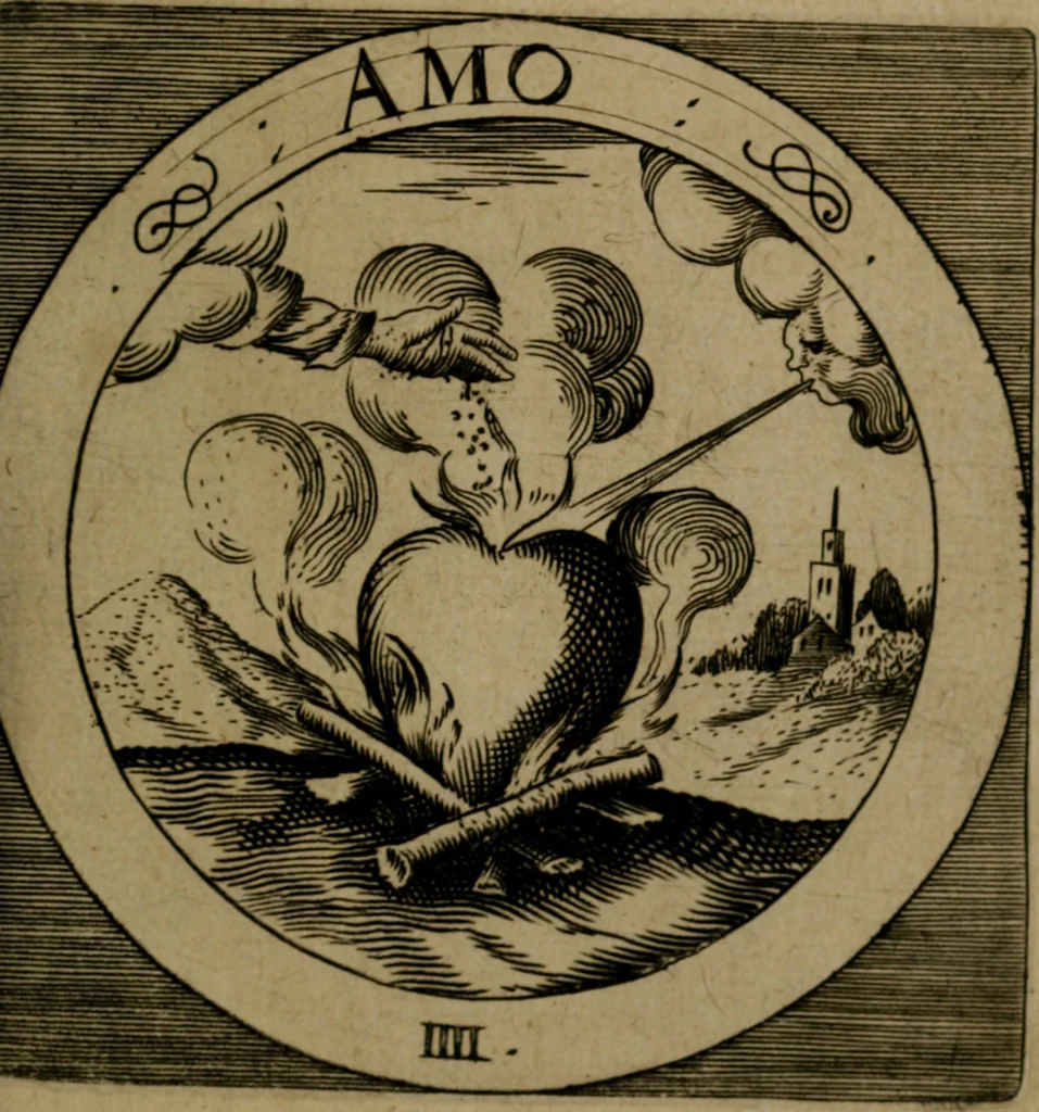 An illustration from Emblemata sacra : hoc est, decades quinque emblematum ex sacra scriptura, de dulcissimo nomine & cruce Jesu Christi, figuris aeneis incisorum ..., 1624, leaf 32