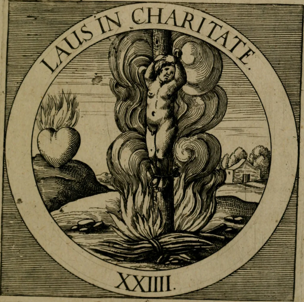 An illustration from Emblemata sacra : hoc est, decades quinque emblematum ex sacra scriptura, de dulcissimo nomine & cruce Jesu Christi, figuris aeneis incisorum ..., 1624, leaf 328