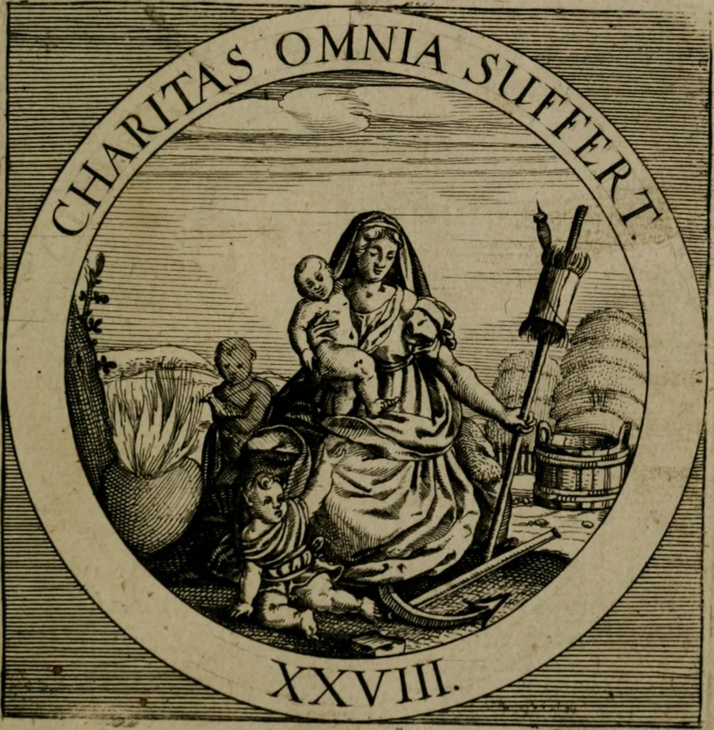 An illustration from Emblemata sacra : hoc est, decades quinque emblematum ex sacra scriptura, de dulcissimo nomine & cruce Jesu Christi, figuris aeneis incisorum ..., 1624, leaf 344