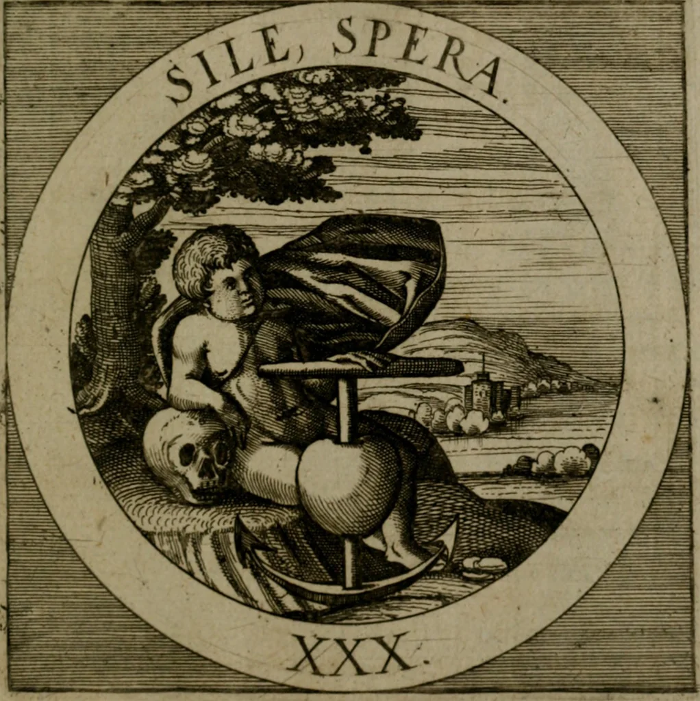 An illustration from Emblemata sacra : hoc est, decades quinque emblematum ex sacra scriptura, de dulcissimo nomine & cruce Jesu Christi, figuris aeneis incisorum ..., 1624, leaf 352