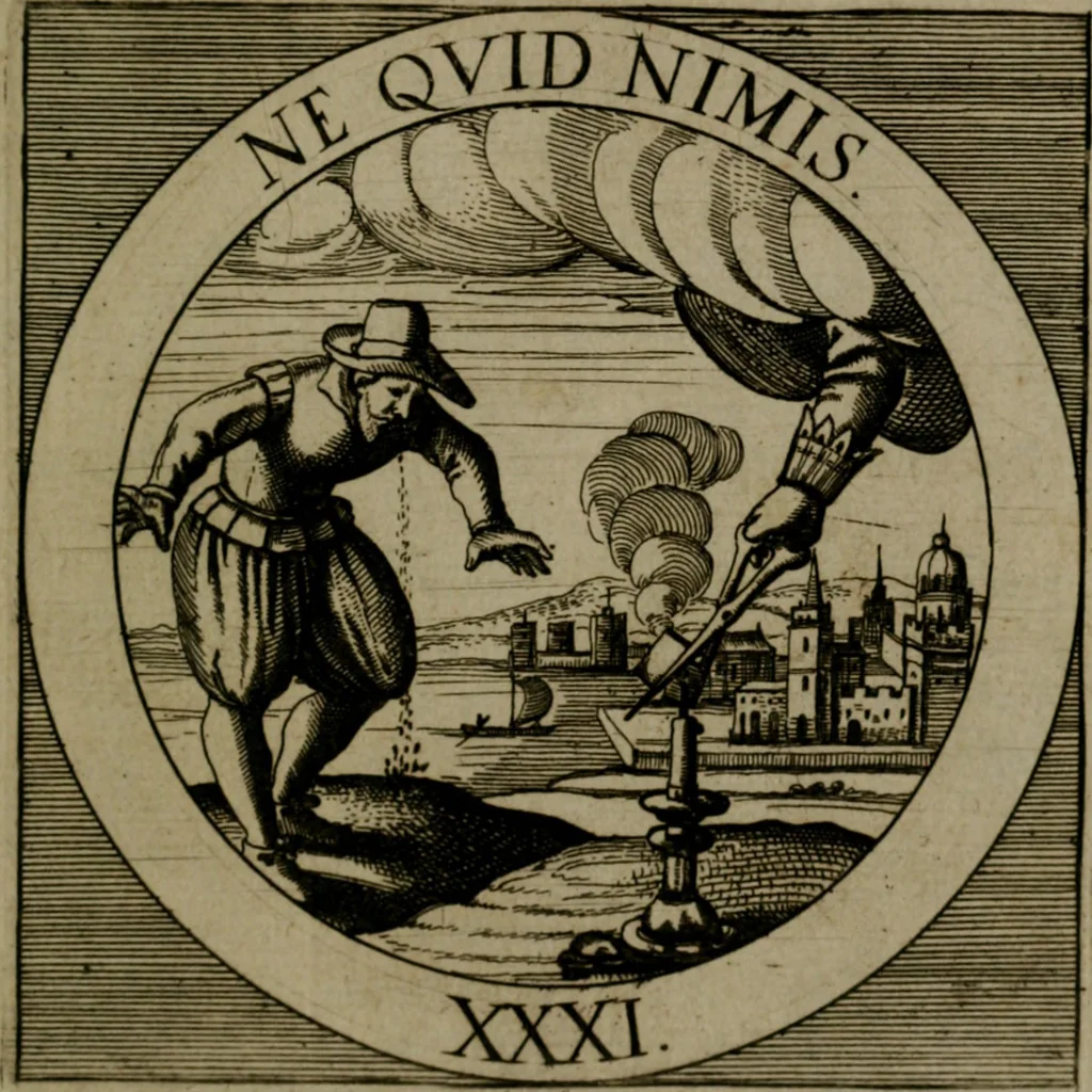 An illustration from Emblemata sacra : hoc est, decades quinque emblematum ex sacra scriptura, de dulcissimo nomine & cruce Jesu Christi, figuris aeneis incisorum ..., 1624, leaf 356