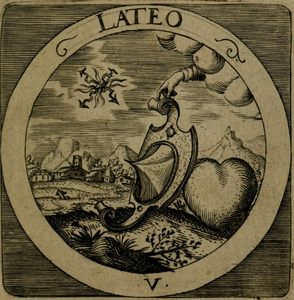 An illustration from Emblemata sacra : hoc est, decades quinque emblematum ex sacra scriptura, de dulcissimo nomine & cruce Jesu Christi, figuris aeneis incisorum ..., 1624, leaf 36