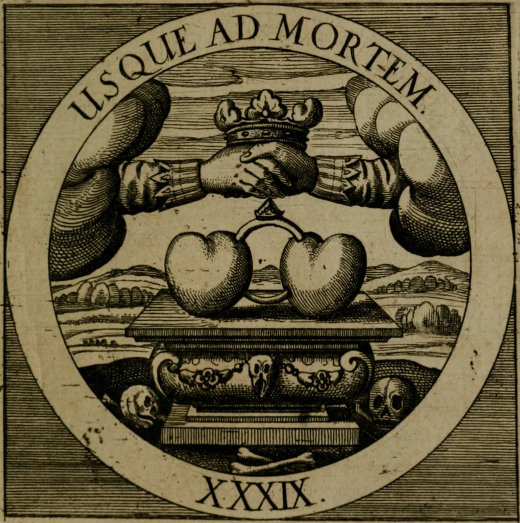 An illustration from Emblemata sacra : hoc est, decades quinque emblematum ex sacra scriptura, de dulcissimo nomine & cruce Jesu Christi, figuris aeneis incisorum ..., 1624, leaf 388