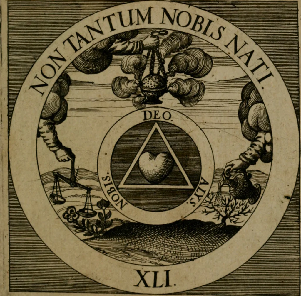 An illustration from Emblemata sacra : hoc est, decades quinque emblematum ex sacra scriptura, de dulcissimo nomine & cruce Jesu Christi, figuris aeneis incisorum ..., 1624, leaf 396