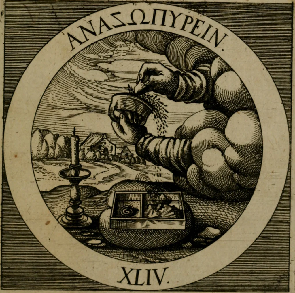 An illustration from Emblemata sacra : hoc est, decades quinque emblematum ex sacra scriptura, de dulcissimo nomine & cruce Jesu Christi, figuris aeneis incisorum ..., 1624, leaf 408