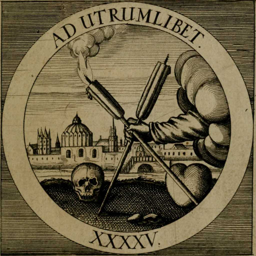 An illustration from Emblemata sacra : hoc est, decades quinque emblematum ex sacra scriptura, de dulcissimo nomine & cruce Jesu Christi, figuris aeneis incisorum ..., 1624, leaf 412