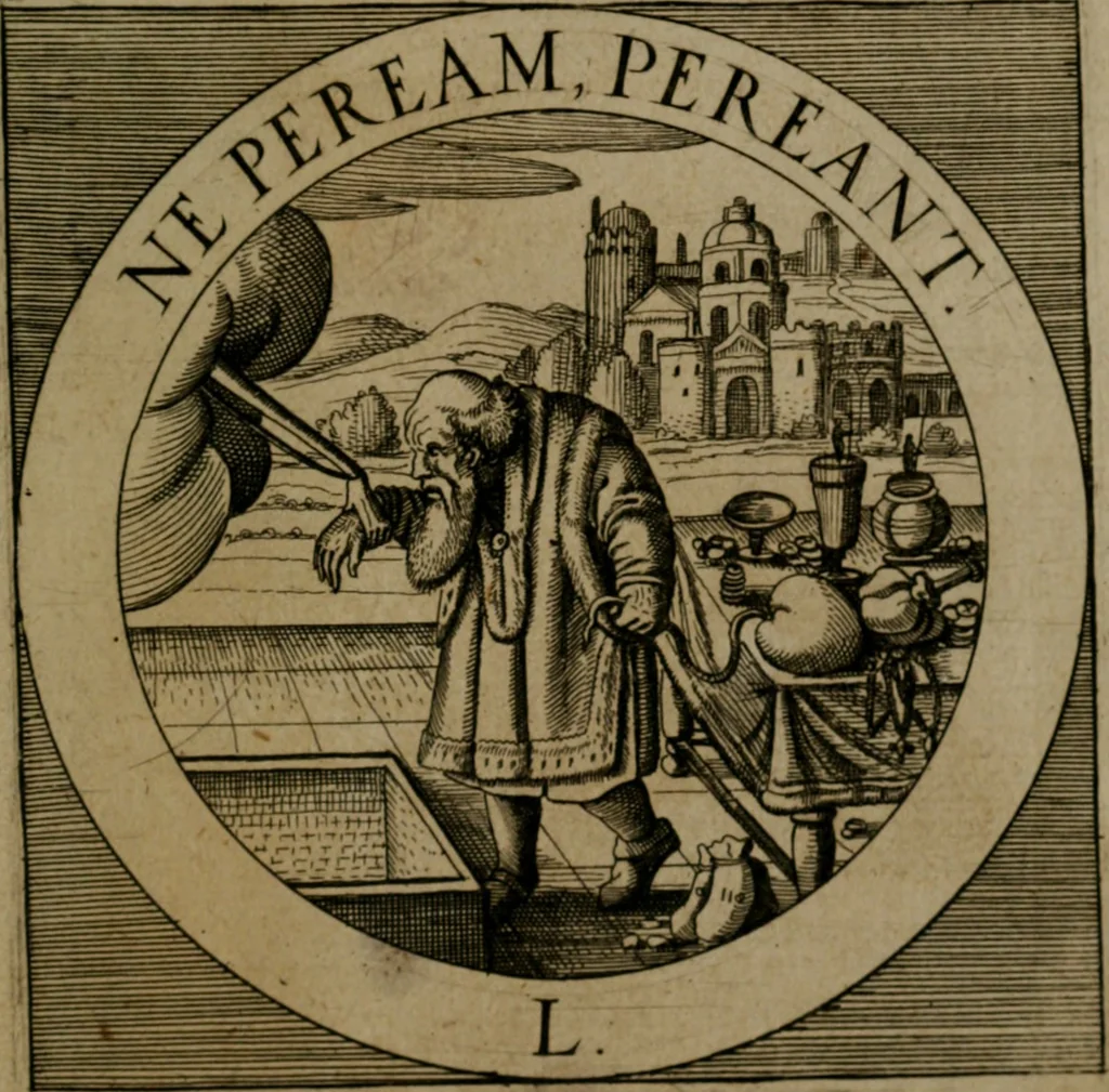 An illustration from Emblemata sacra : hoc est, decades quinque emblematum ex sacra scriptura, de dulcissimo nomine & cruce Jesu Christi, figuris aeneis incisorum ..., 1624, leaf 432