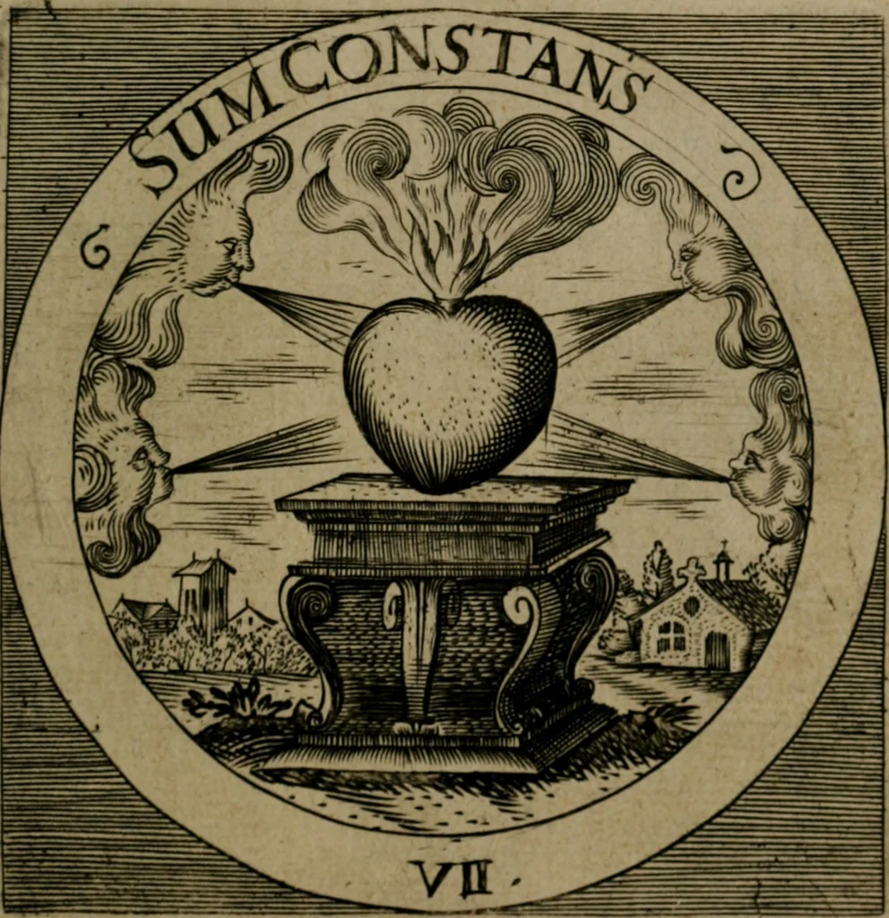 An illustration from Emblemata sacra : hoc est, decades quinque emblematum ex sacra scriptura, de dulcissimo nomine & cruce Jesu Christi, figuris aeneis incisorum ..., 1624, leaf 44