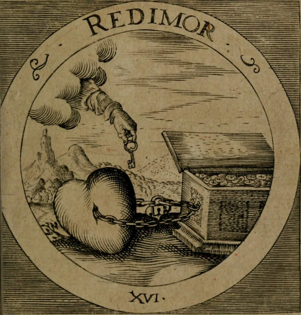 An illustration from Emblemata sacra : hoc est, decades quinque emblematum ex sacra scriptura, de dulcissimo nomine & cruce Jesu Christi, figuris aeneis incisorum ..., 1624, leaf 80