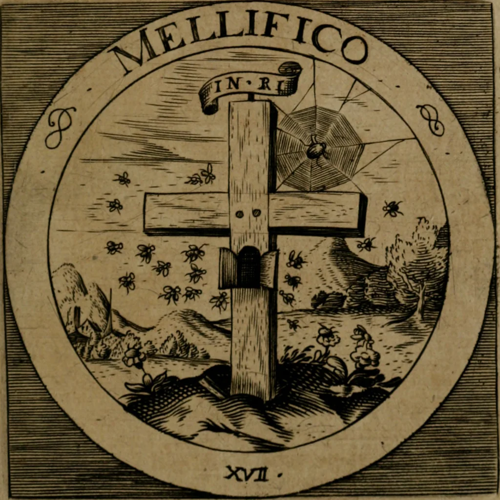 An illustration from Emblemata sacra : hoc est, decades quinque emblematum ex sacra scriptura, de dulcissimo nomine & cruce Jesu Christi, figuris aeneis incisorum ..., 1624, leaf 84