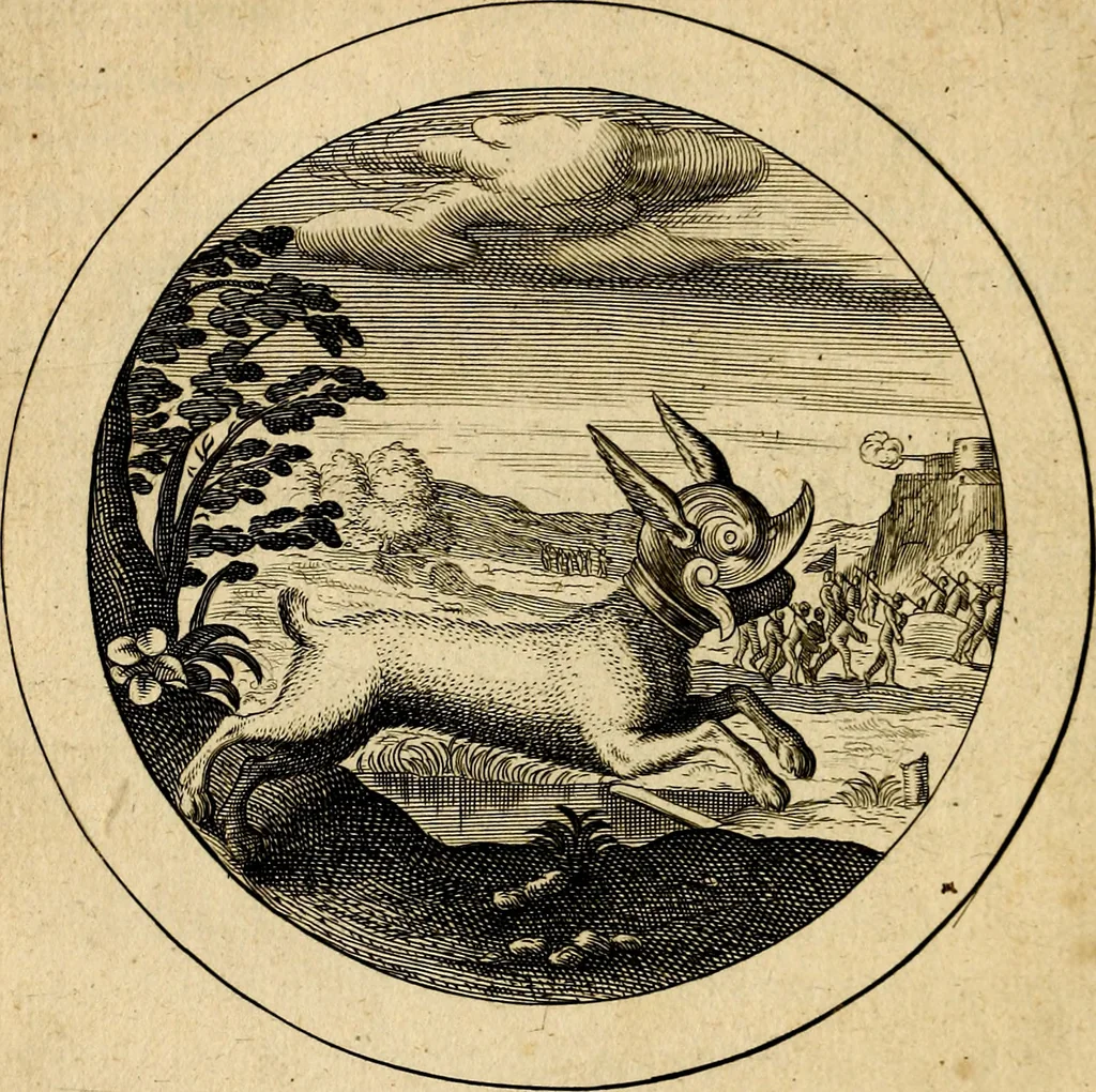 An illustration from Emblemata selectiora. Typis elegantissimis expressa, nec non sententiis, carminibus, historiis ac proverbiis, ex scriptoribus cum sacris tum profanis, antiquis & recentioribus, illustrata, 1704, leaf 105