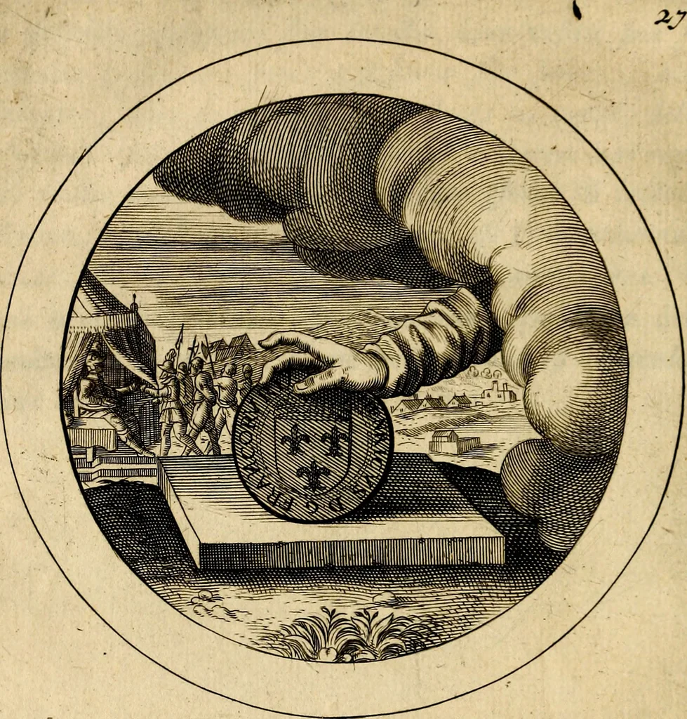An illustration from Emblemata selectiora. Typis elegantissimis expressa, nec non sententiis, carminibus, historiis ac proverbiis, ex scriptoribus cum sacris tum profanis, antiquis & recentioribus, illustrata, 1704, leaf 109