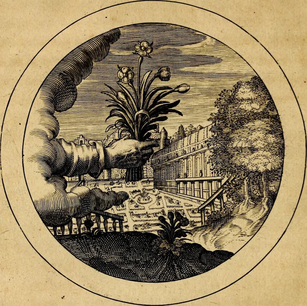 An illustration from Emblemata selectiora. Typis elegantissimis expressa, nec non sententiis, carminibus, historiis ac proverbiis, ex scriptoribus cum sacris tum profanis, antiquis & recentioribus, illustrata, 1704, leaf 71