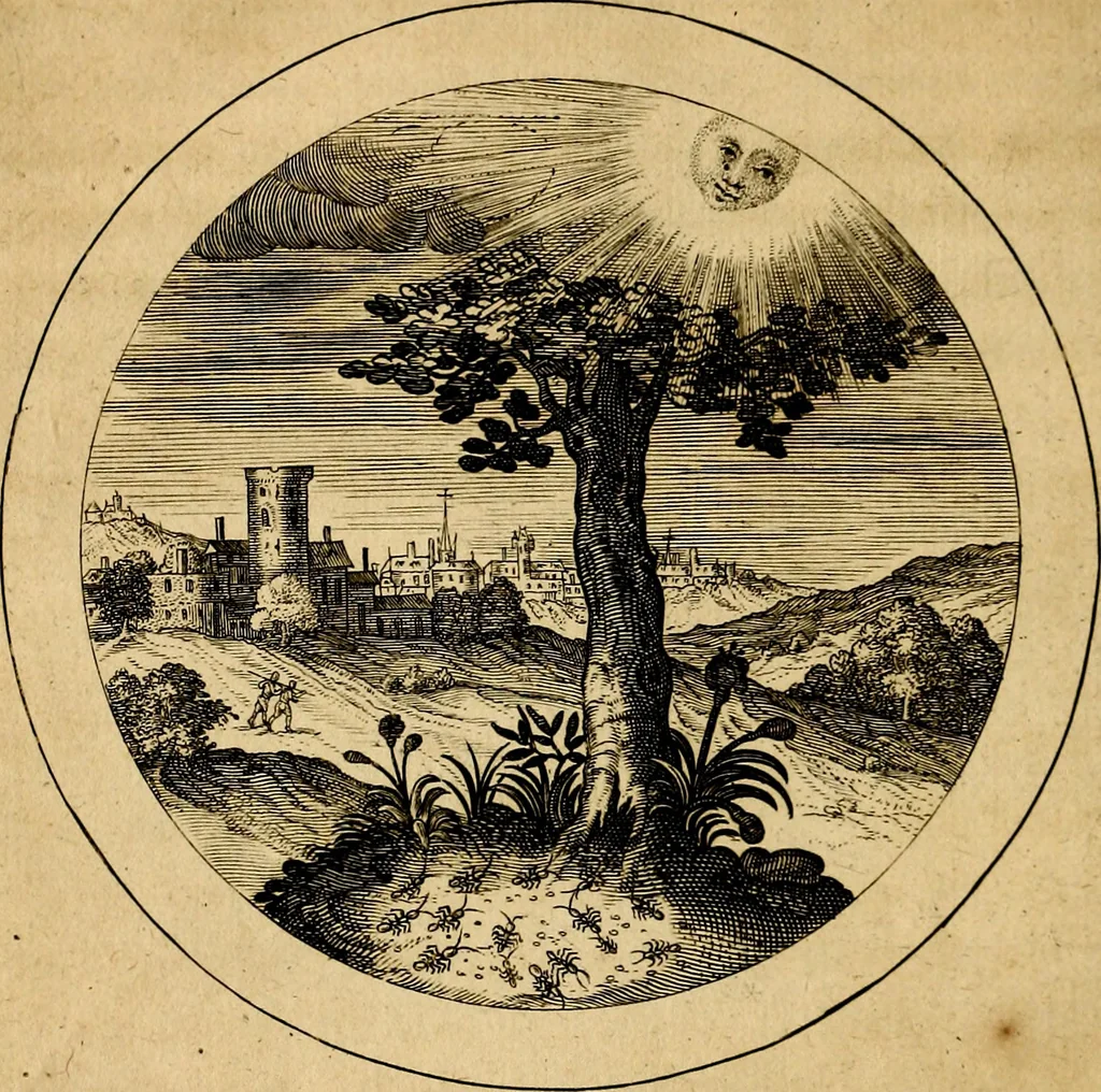 An illustration from Emblemata selectiora. Typis elegantissimis expressa, nec non sententiis, carminibus, historiis ac proverbiis, ex scriptoribus cum sacris tum profanis, antiquis & recentioribus, illustrata, 1704, leaf 75