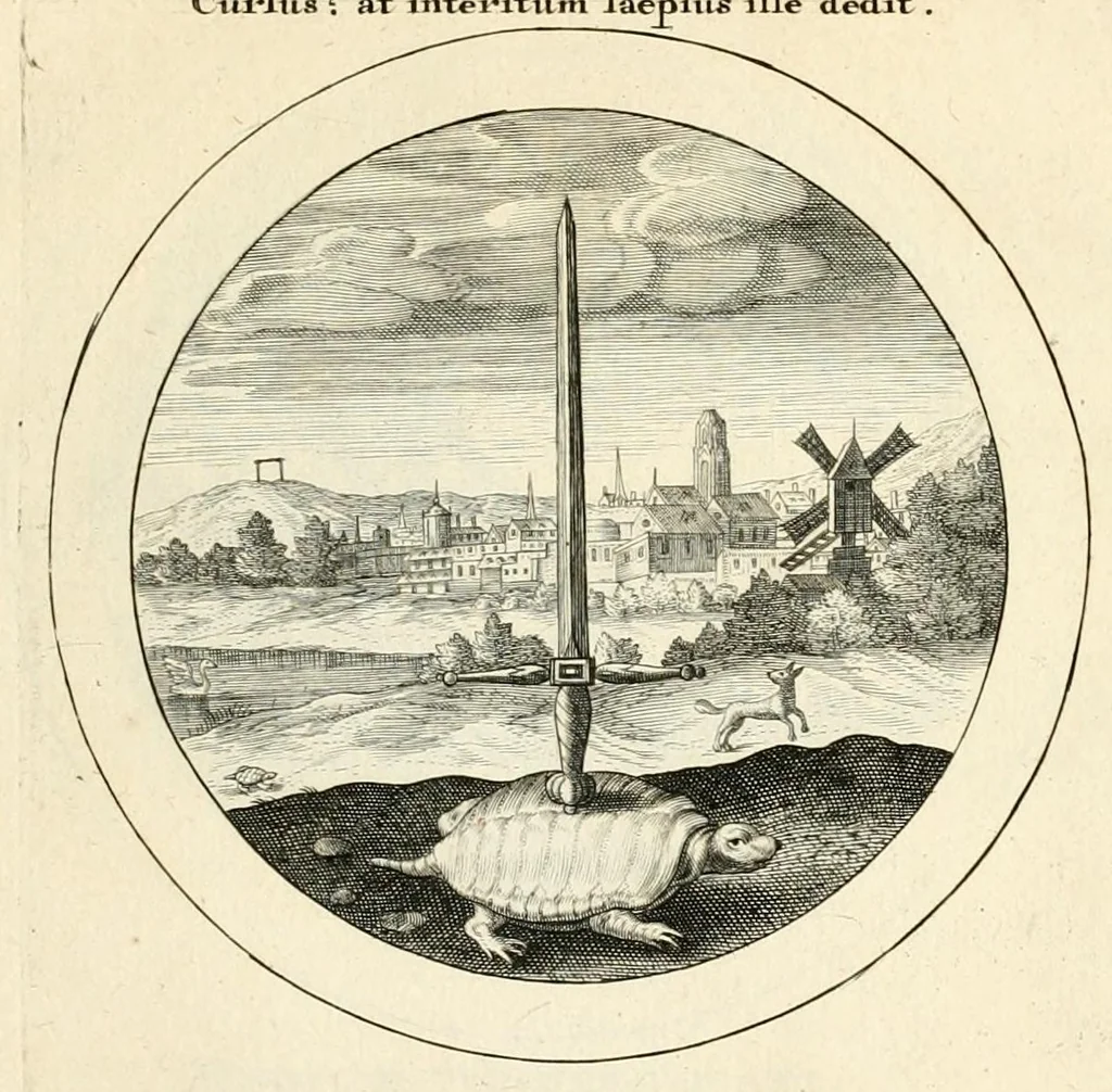 An illustration from Emblemata selectiora : typis elegantissimis expressa, nec non sententiis, carminibus, historiis ac proverbiis, ex scriptoribus cum sacris tum profanis, antiquis & recentioribus, illustrata .., 1704, leaf 93
