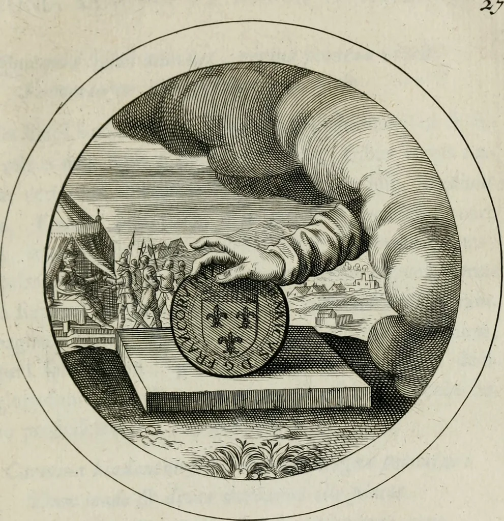 An illustration from Emblemata selectiora : typis elegantissimis expressa, nec non sententiis, carminibus, historiis ac proverbiis, ex scriptoribus cum sacris tum profanis, antiquis & recentioribus, illustrata, 1704, leaf 112