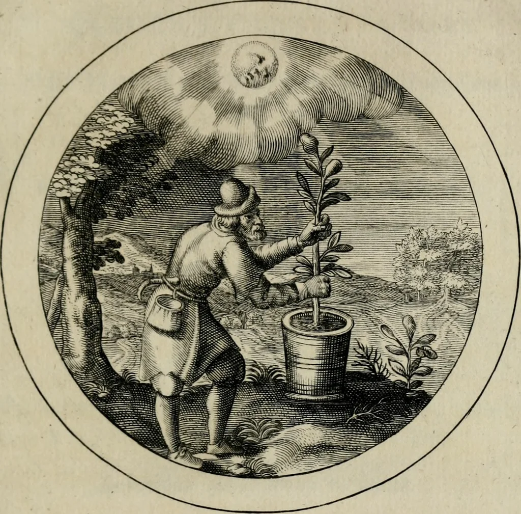 An illustration from Emblemata selectiora : typis elegantissimis expressa, nec non sententiis, carminibus, historiis ac proverbiis, ex scriptoribus cum sacris tum profanis, antiquis & recentioribus, illustrata, 1704, leaf 48