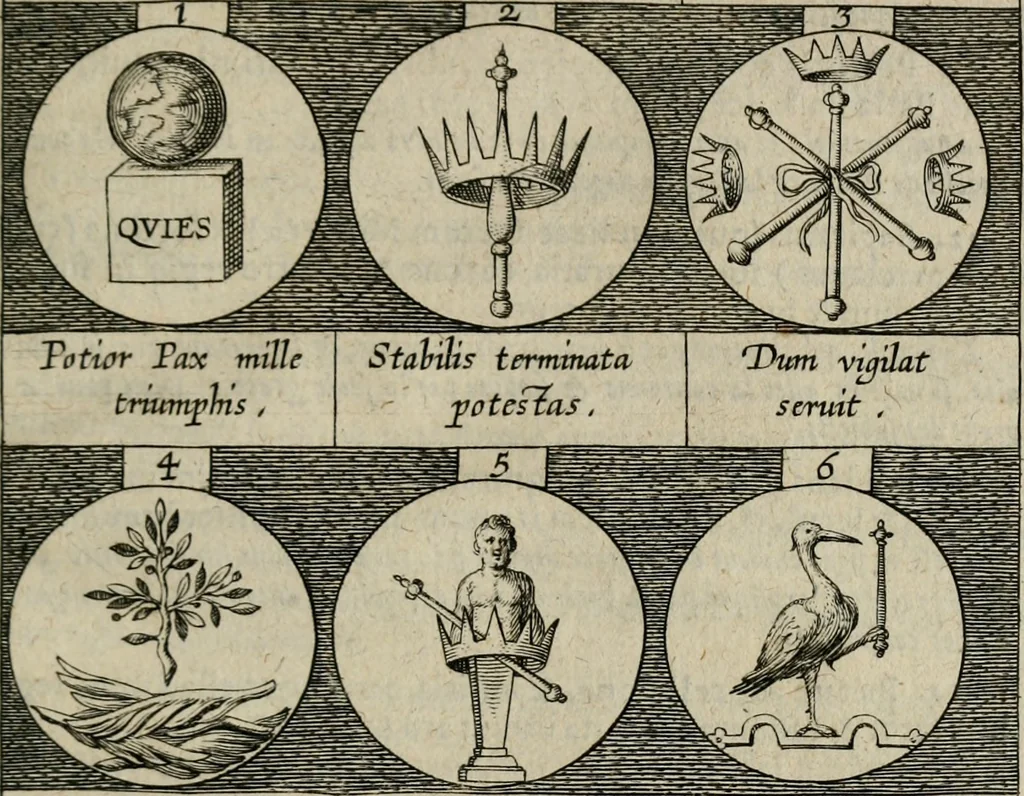 An illustration from Emblemata, sive, Symbola a principibus, viris eeclesiasticis [sic] ac militaribus aliisque vsurpanda : Deuises ou emblemes pour princes, gens d'Eglise, gens de guerre, & aultres, 1624, leaf 12