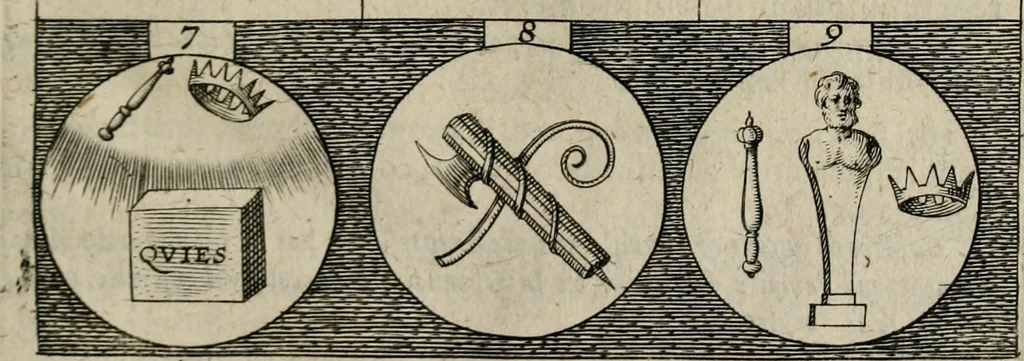 An illustration from Emblemata, sive, Symbola a principibus, viris eeclesiasticis [sic] ac militaribus aliisque vsurpanda : Deuises ou emblemes pour princes, gens d'Eglise, gens de guerre, & aultres, 1624, leaf 12