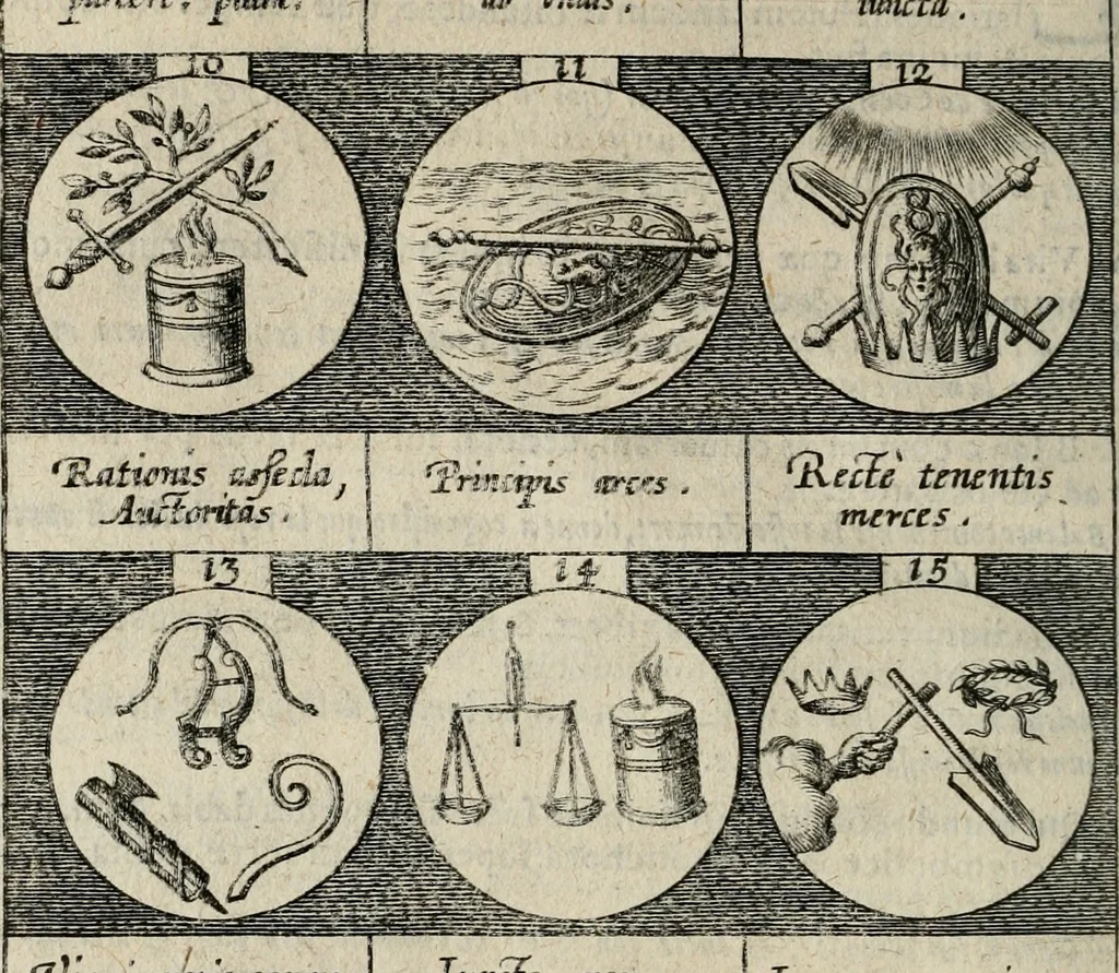 An illustration from Emblemata, sive, Symbola a principibus, viris eeclesiasticis [sic] ac militaribus aliisque vsurpanda : Deuises ou emblemes pour princes, gens d'Eglise, gens de guerre, & aultres, 1624, leaf 15