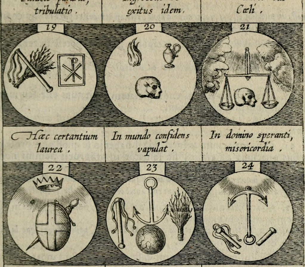 An illustration from Emblemata, sive, Symbola a principibus, viris eeclesiasticis [sic] ac militaribus aliisque vsurpanda : Deuises ou emblemes pour princes, gens d'Eglise, gens de guerre, & aultres, 1624, leaf 16