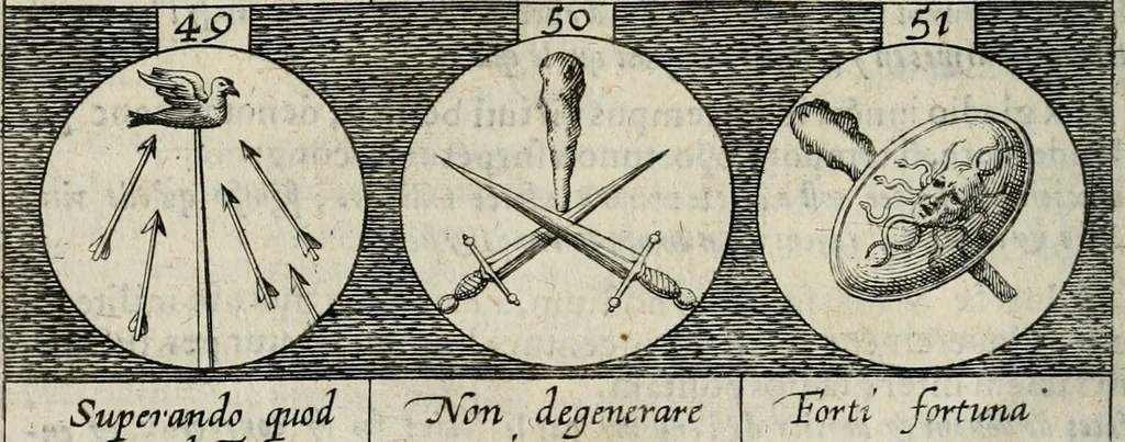 An illustration from Emblemata, sive, Symbola a principibus, viris eeclesiasticis [sic] ac militaribus aliisque vsurpanda : Deuises ou emblemes pour princes, gens d'Eglise, gens de guerre, & aultres, 1624, leaf 23