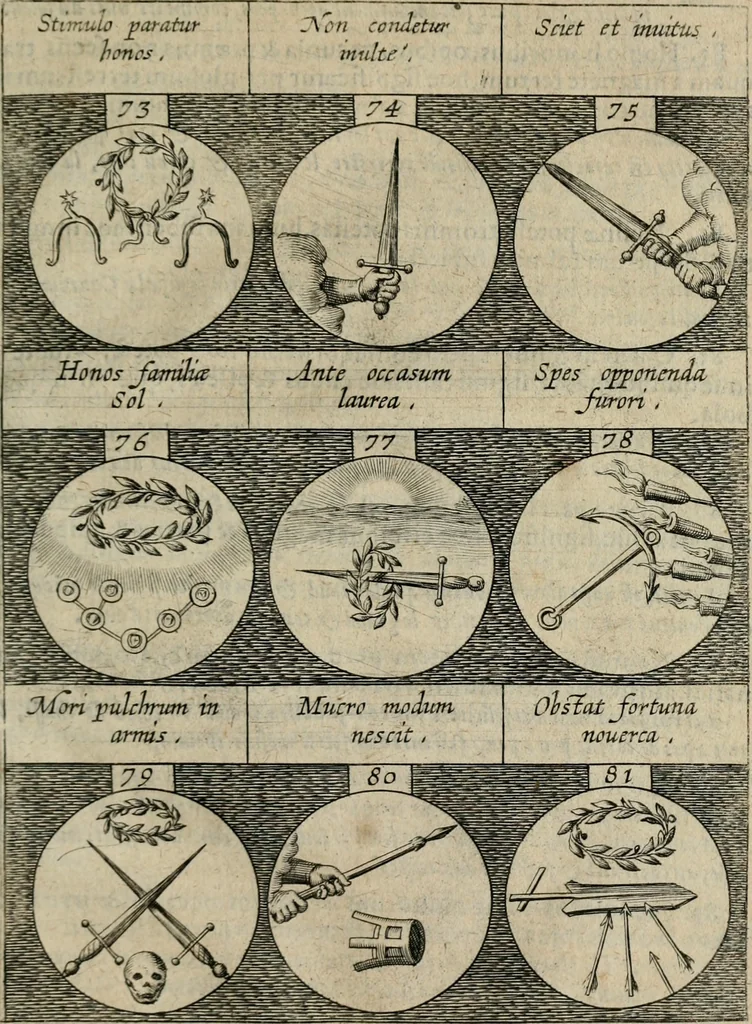 An illustration from Emblemata, sive, Symbola a principibus, viris eeclesiasticis [sic] ac militaribus aliisque vsurpanda : Deuises ou emblemes pour princes, gens d'Eglise, gens de guerre, & aultres, 1624, leaf 28