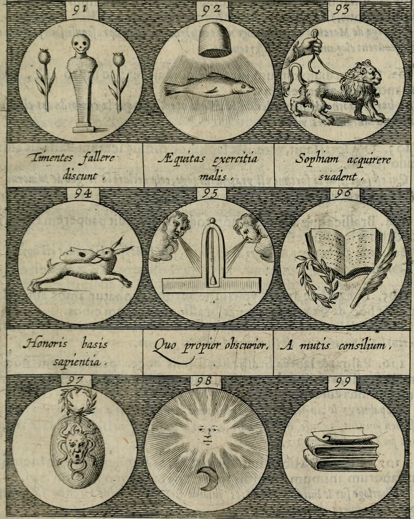 An illustration from Emblemata, sive, Symbola a principibus, viris eeclesiasticis [sic] ac militaribus aliisque vsurpanda : Deuises ou emblemes pour princes, gens d'Eglise, gens de guerre, & aultres, 1624, leaf 32