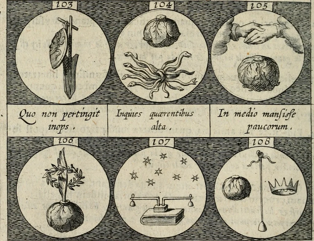 An illustration from Emblemata, sive, Symbola a principibus, viris eeclesiasticis [sic] ac militaribus aliisque vsurpanda : Deuises ou emblemes pour princes, gens d'Eglise, gens de guerre, & aultres, 1624, leaf 35