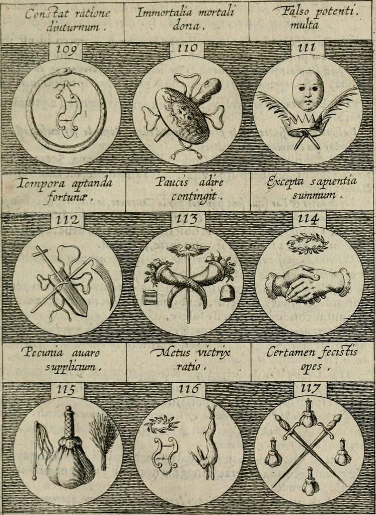 An illustration from Emblemata, sive, Symbola a principibus, viris eeclesiasticis [sic] ac militaribus aliisque vsurpanda : Deuises ou emblemes pour princes, gens d'Eglise, gens de guerre, & aultres, 1624, leaf 36