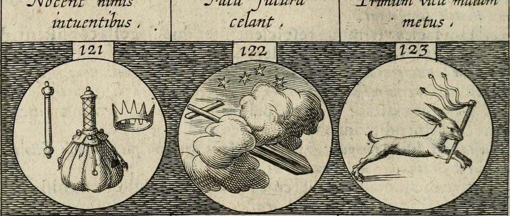 An illustration from Emblemata, sive, Symbola a principibus, viris eeclesiasticis [sic] ac militaribus aliisque vsurpanda : Deuises ou emblemes pour princes, gens d'Eglise, gens de guerre, & aultres, 1624, leaf 39
