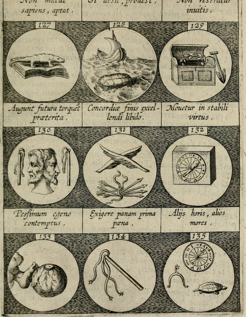 An illustration from Emblemata, sive, Symbola a principibus, viris eeclesiasticis [sic] ac militaribus aliisque vsurpanda : Deuises ou emblemes pour princes, gens d'Eglise, gens de guerre, & aultres, 1624, leaf 40