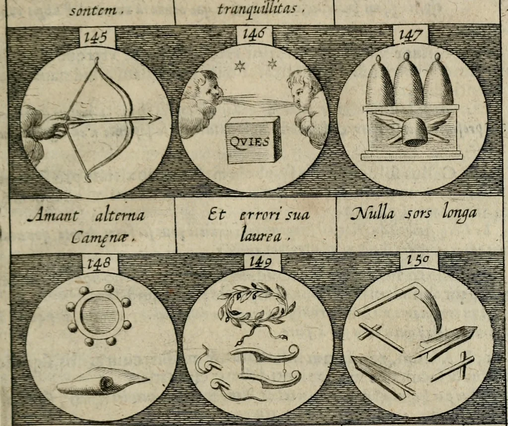 An illustration from Emblemata, sive, Symbola a principibus, viris eeclesiasticis [sic] ac militaribus aliisque vsurpanda : Deuises ou emblemes pour princes, gens d'Eglise, gens de guerre, & aultres, 1624, leaf 44