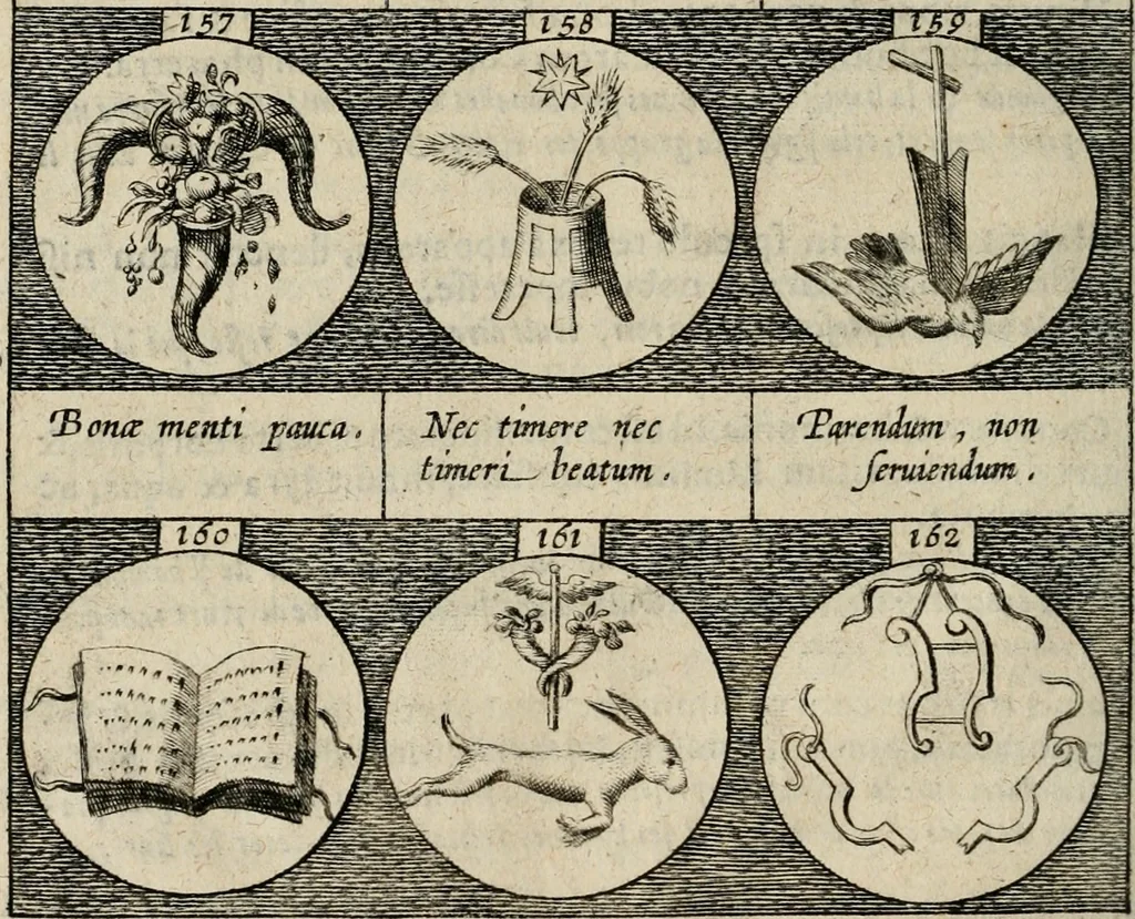 An illustration from Emblemata, sive, Symbola a principibus, viris eeclesiasticis [sic] ac militaribus aliisque vsurpanda : Deuises ou emblemes pour princes, gens d'Eglise, gens de guerre, & aultres, 1624, leaf 47