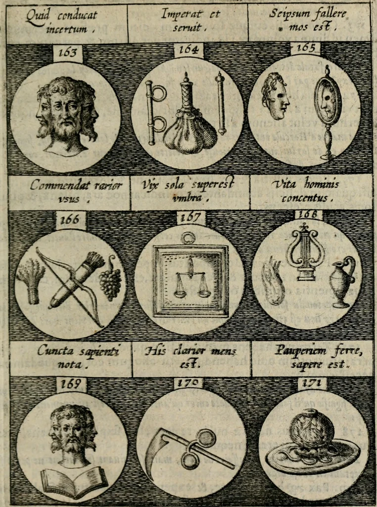 An illustration from Emblemata, sive, Symbola a principibus, viris eeclesiasticis [sic] ac militaribus aliisque vsurpanda : Deuises ou emblemes pour princes, gens d'Eglise, gens de guerre, & aultres, 1624, leaf 48