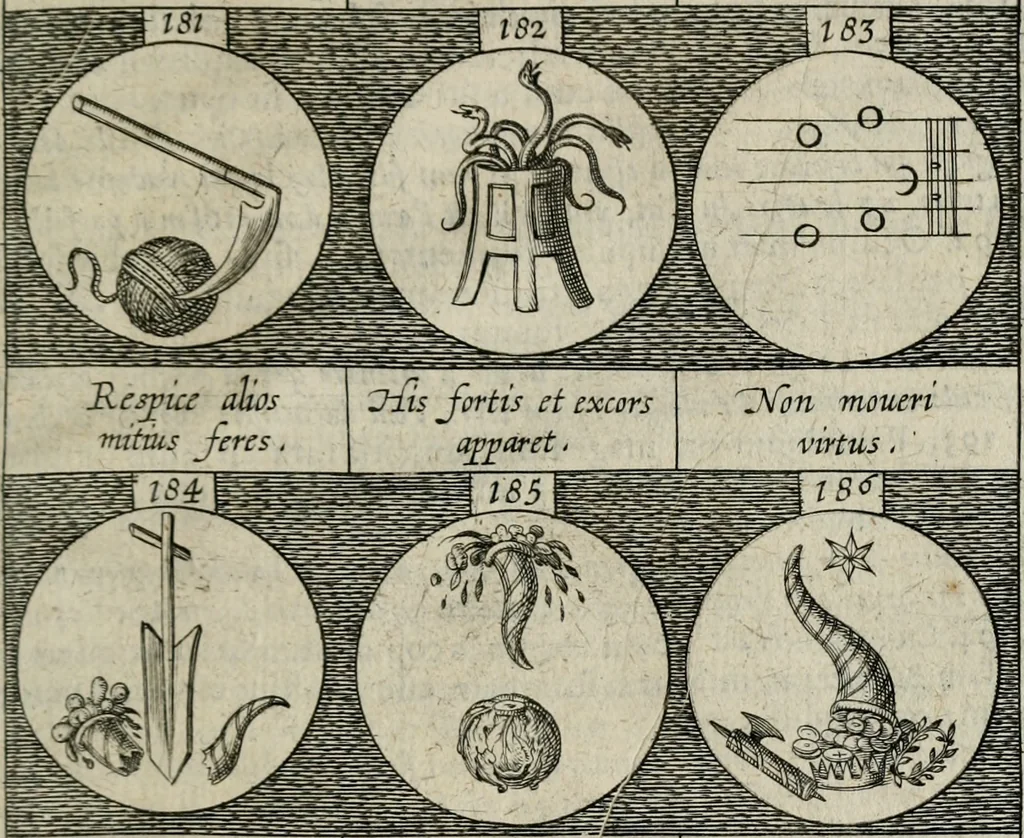 An illustration from Emblemata, sive, Symbola a principibus, viris eeclesiasticis [sic] ac militaribus aliisque vsurpanda : Deuises ou emblemes pour princes, gens d'Eglise, gens de guerre, & aultres, 1624, leaf 52