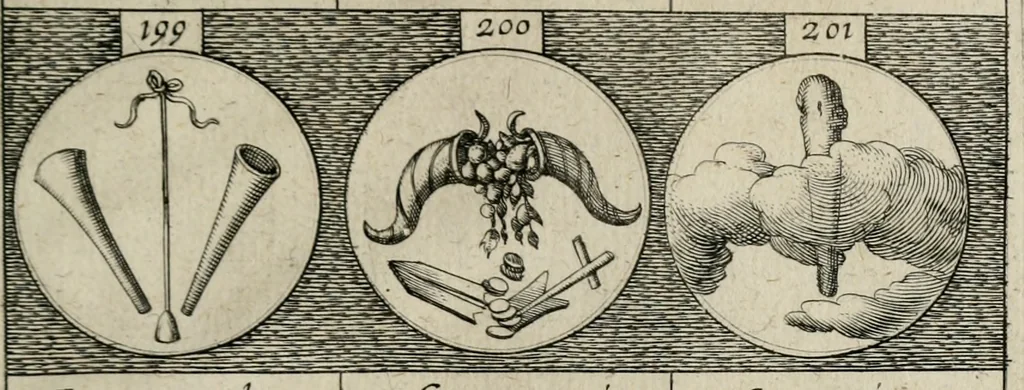 An illustration from Emblemata, sive, Symbola a principibus, viris eeclesiasticis [sic] ac militaribus aliisque vsurpanda : Deuises ou emblemes pour princes, gens d'Eglise, gens de guerre, & aultres, 1624, leaf 56