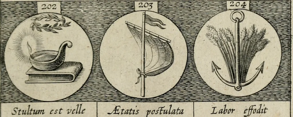 An illustration from Emblemata, sive, Symbola a principibus, viris eeclesiasticis [sic] ac militaribus aliisque vsurpanda : Deuises ou emblemes pour princes, gens d'Eglise, gens de guerre, & aultres, 1624, leaf 56