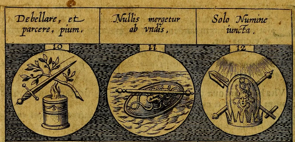 An illustration from Emblemata sive symbola a principibus, viris eeclesiasticis [sic] ac militaribus aliisque vsurpanda. Deuises ou emblemes pour princes, gens d'Eglise, gens de guerre, & aultres, 1624, leaf 13
