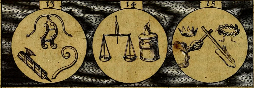 An illustration from Emblemata sive symbola a principibus, viris eeclesiasticis [sic] ac militaribus aliisque vsurpanda. Deuises ou emblemes pour princes, gens d'Eglise, gens de guerre, & aultres, 1624, leaf 13