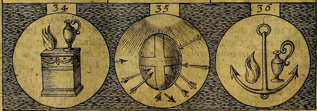 An illustration from Emblemata sive symbola a principibus, viris eeclesiasticis [sic] ac militaribus aliisque vsurpanda. Deuises ou emblemes pour princes, gens d'Eglise, gens de guerre, & aultres, 1624, leaf 17
