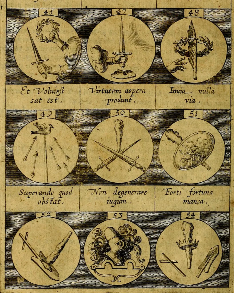 An illustration from Emblemata sive symbola a principibus, viris eeclesiasticis [sic] ac militaribus aliisque vsurpanda. Deuises ou emblemes pour princes, gens d'Eglise, gens de guerre, & aultres, 1624, leaf 21
