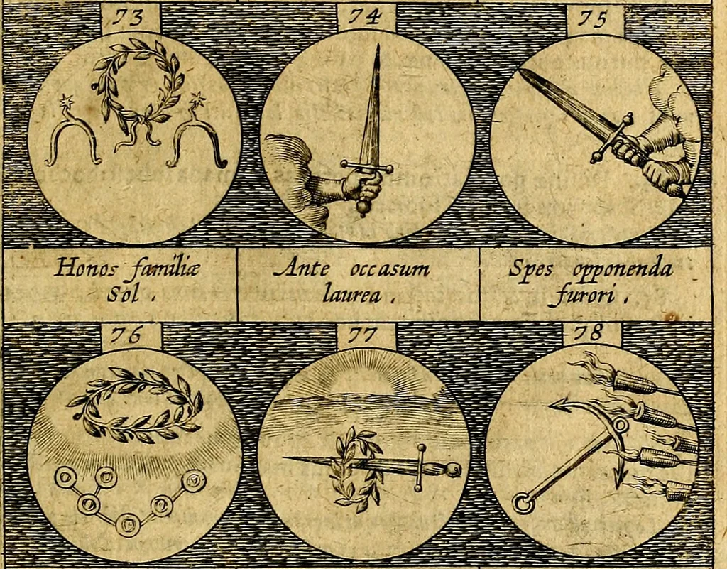 An illustration from Emblemata sive symbola a principibus, viris eeclesiasticis [sic] ac militaribus aliisque vsurpanda. Deuises ou emblemes pour princes, gens d'Eglise, gens de guerre, & aultres, 1624, leaf 26