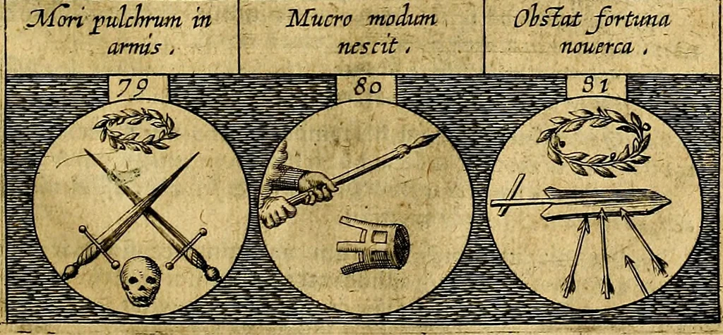 An illustration from Emblemata sive symbola a principibus, viris eeclesiasticis [sic] ac militaribus aliisque vsurpanda. Deuises ou emblemes pour princes, gens d'Eglise, gens de guerre, & aultres, 1624, leaf 26